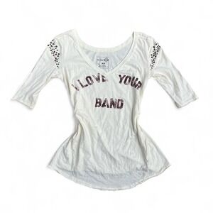 NWT Free People "I Love your band" v neck shirt Indie Western Boho